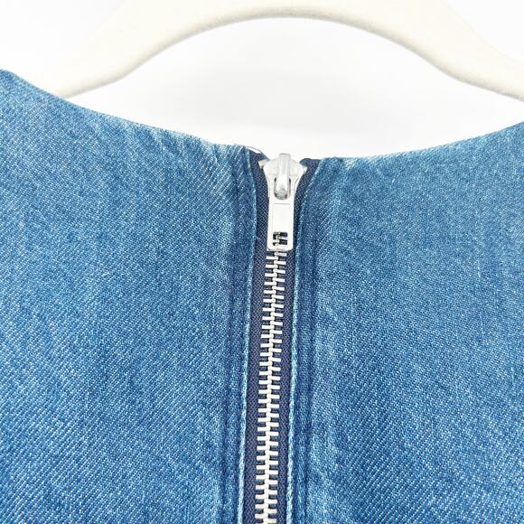 Zara Womens Casual Chic 70s V-Neck Puff Statement Sleeve Denim Dress Size XS - Picture 8 of 10